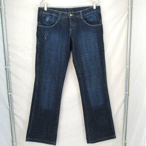 Basic Law Women's Button Fly Wide Leg Low Rise Embroidered Pocket Blue Jeans 8